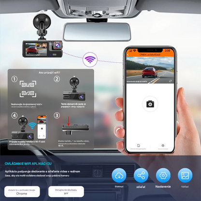 📱🚗【Nový model】Trojitá autokamera DVR, nočné videnie, WiFi pripojenie k mobilu