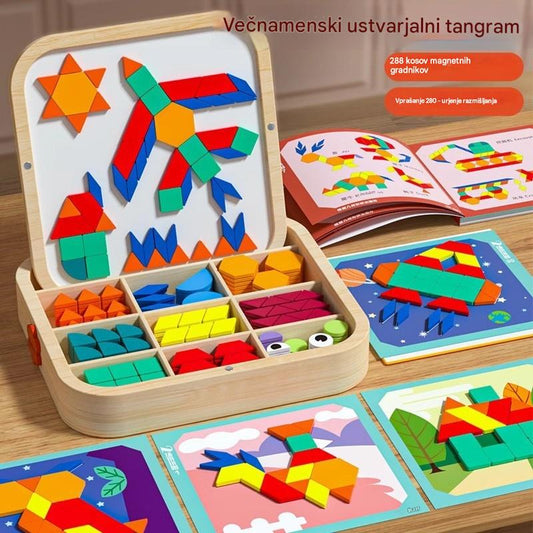 🔥【Zľava -50%】Nová magnetická drevená tangramová skladačka, detská edukatívna hračka na rozvoj myslenia.