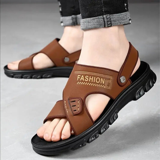 【38-47】Nuevas sandalias de playa de cuero con suela gruesa para hombre