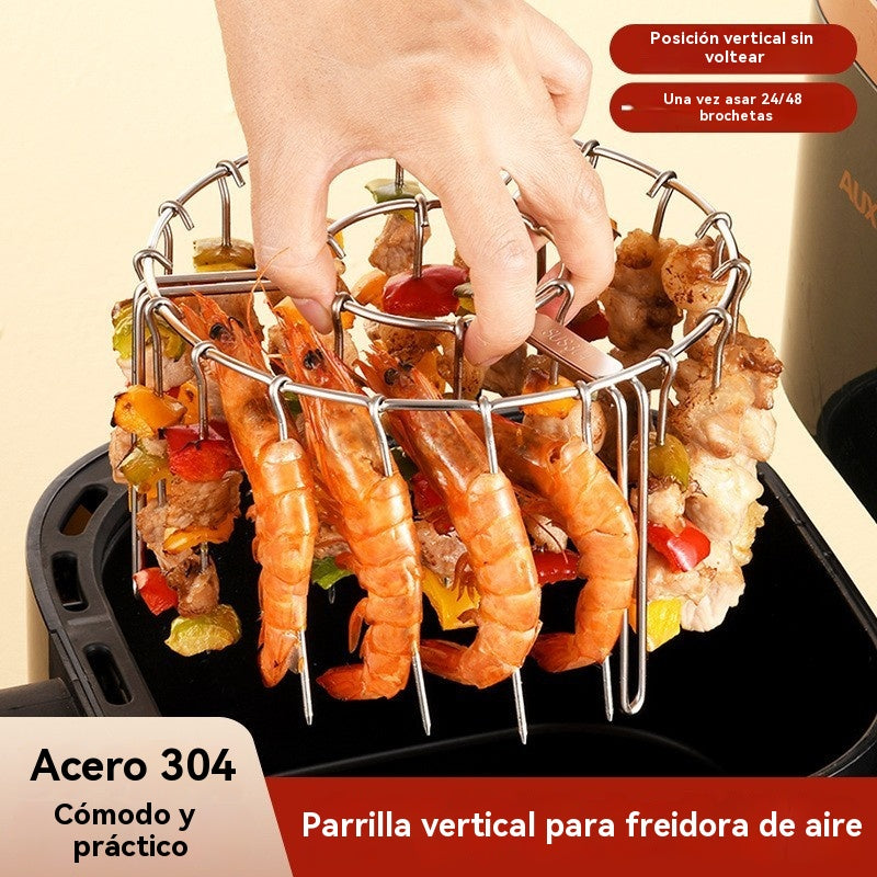 【💥Acero Inoxidable 304】🍢🍖🍗Parrilla con 24 brochetas, apta para freidoras de aire y hornos
