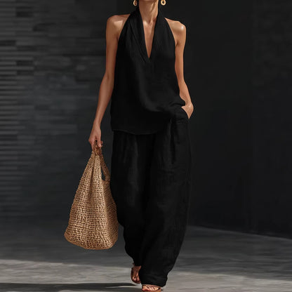 ¡Novedad de verano! 😍 Nuevo conjunto moderno de dos piezas para mujer 2026: top sin mangas con pantalones de pernera ancha — lleno de aire veraniego, casual y a la moda.