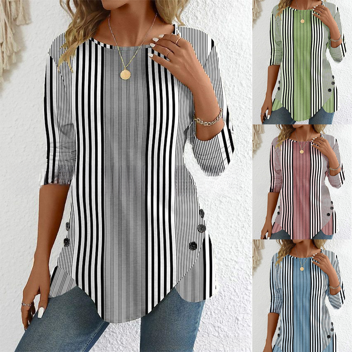 【S-3XL】Nueva blusa estampada a rayas de primavera para mujer