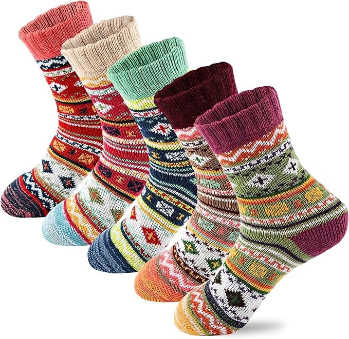 🧦🧦🔥🔥【5/10 чифта】Дамски дебели топли вълнени чорапи в ретро стил.