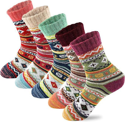 🧦🧦🔥🔥【5/10 чифта】Дамски дебели топли вълнени чорапи в ретро стил.