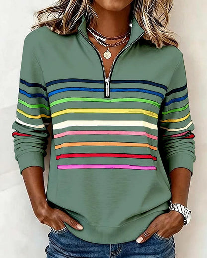 😀👗 Modna jopa z mavričnimi črtami in ovratnikom z zadrgo na pol