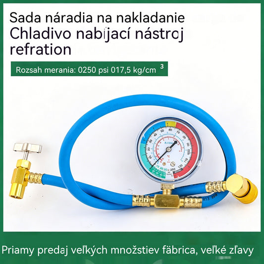 🔧❄️ Hadica na dopĺňanie chladiva R134a AC s manometrom – Nepriepustná, ľahko čitateľná a kompatibilná s klimatizáciami pre autá, nákladné vozidlá alebo domáce klimatizácie – Bezpečné dobíjanie svojpomocne 🚗