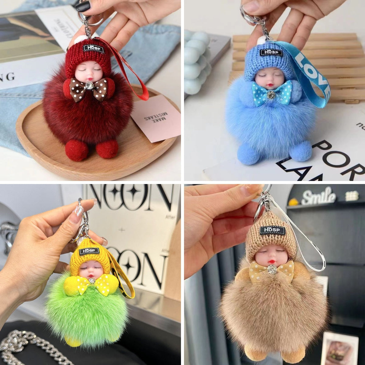😴🧸🚗Kúpte 2 a dostanete 2 zadarmo🔥Prívesok na auto v tvare spiace bábiky, kreslený prívesok na kľúče s motívom plyšovej hračky.