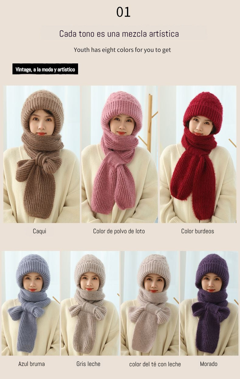 ✨ Nueva 2025 ✨ 🧣 Gorro-bufanda en uno, tejido delicado, forrado, abrigado, tendencia femenina 🧣