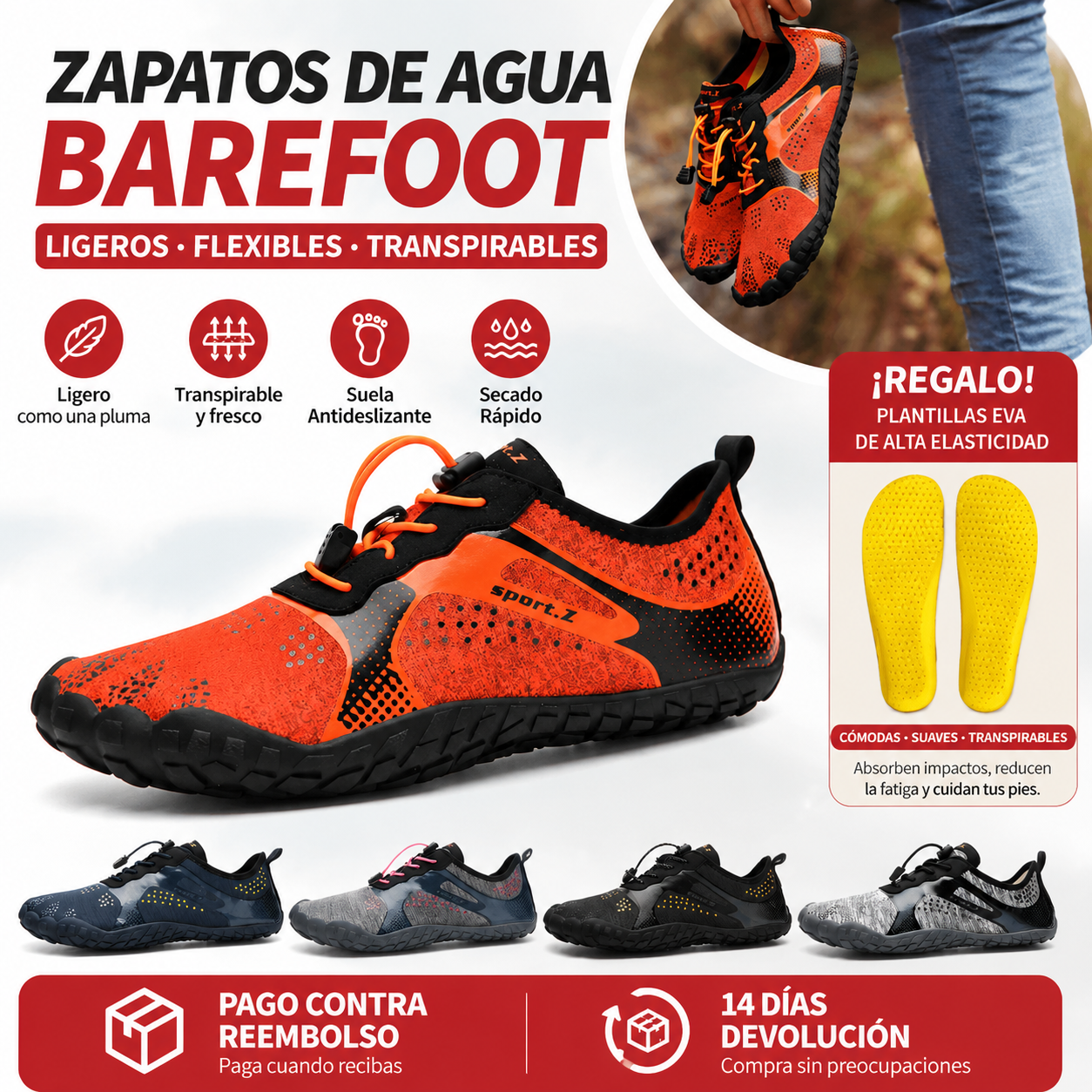 🌊[Oferta de Verano] 🏝️Sandalias Deportivas de Hombre Tallas 35-46 | Escarpines Antideslizantes de Secado Rápido para Playa