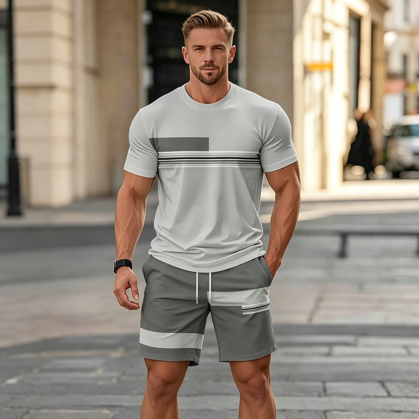 【Pago contra entrega】Conjunto deportivo de verano de 2 piezas para hombre: cómoda camiseta de manga corta y pantalones cortos para el día a día y el hogar.