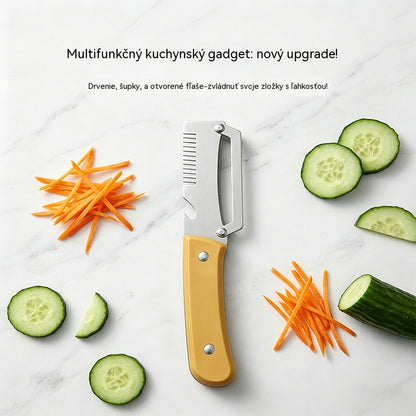 ✅Kúpte 1 a získajte 1 zadarmo (dva kusy)🧅🔪 Multifunkčná kuchynská škrabka 3 v 1: Šúpe, seká a otvára fľaše! 🔥