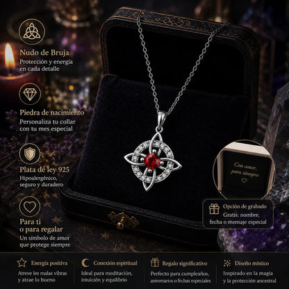 ✨🔮Collar místico de nudo de bruja con piedra de nacimiento 💞 Protege a tus seres queridos