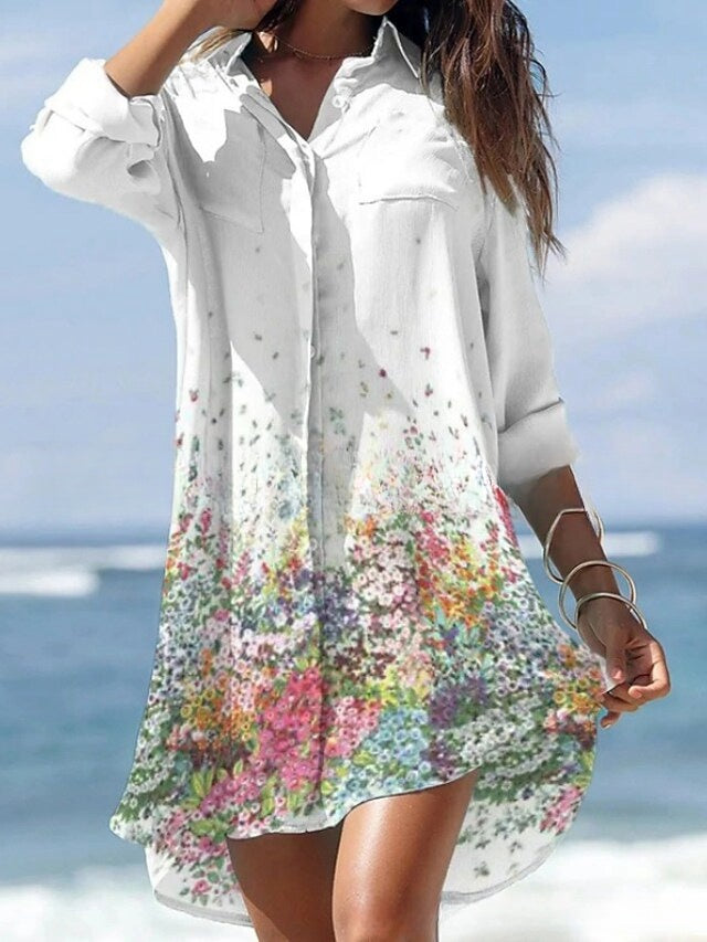 🌻【S-3XL】Rochie cămașă cu imprimeu floral nou 2025 