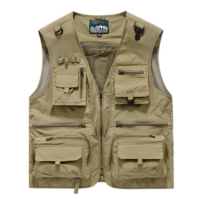 🔥🔥【L-5XL】Chaleco Casual de Malla para Hombre, Multibolsillos Secado Rápido para Pesca y Exterior