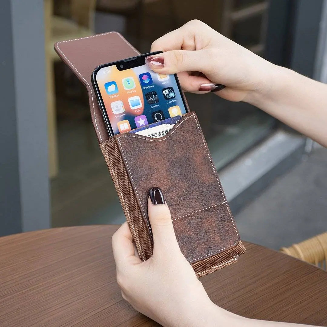 ⚡ Gran descuento | Funda de cuero para móvil con clip para cinturón, cierre magnético y ranura para tarjetas