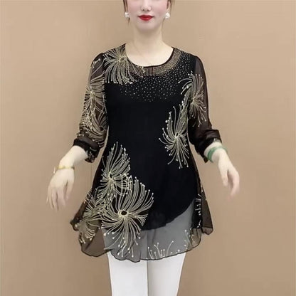 【M-4XL】Blusa de gasa a la moda con bordado floral para mujer 2026