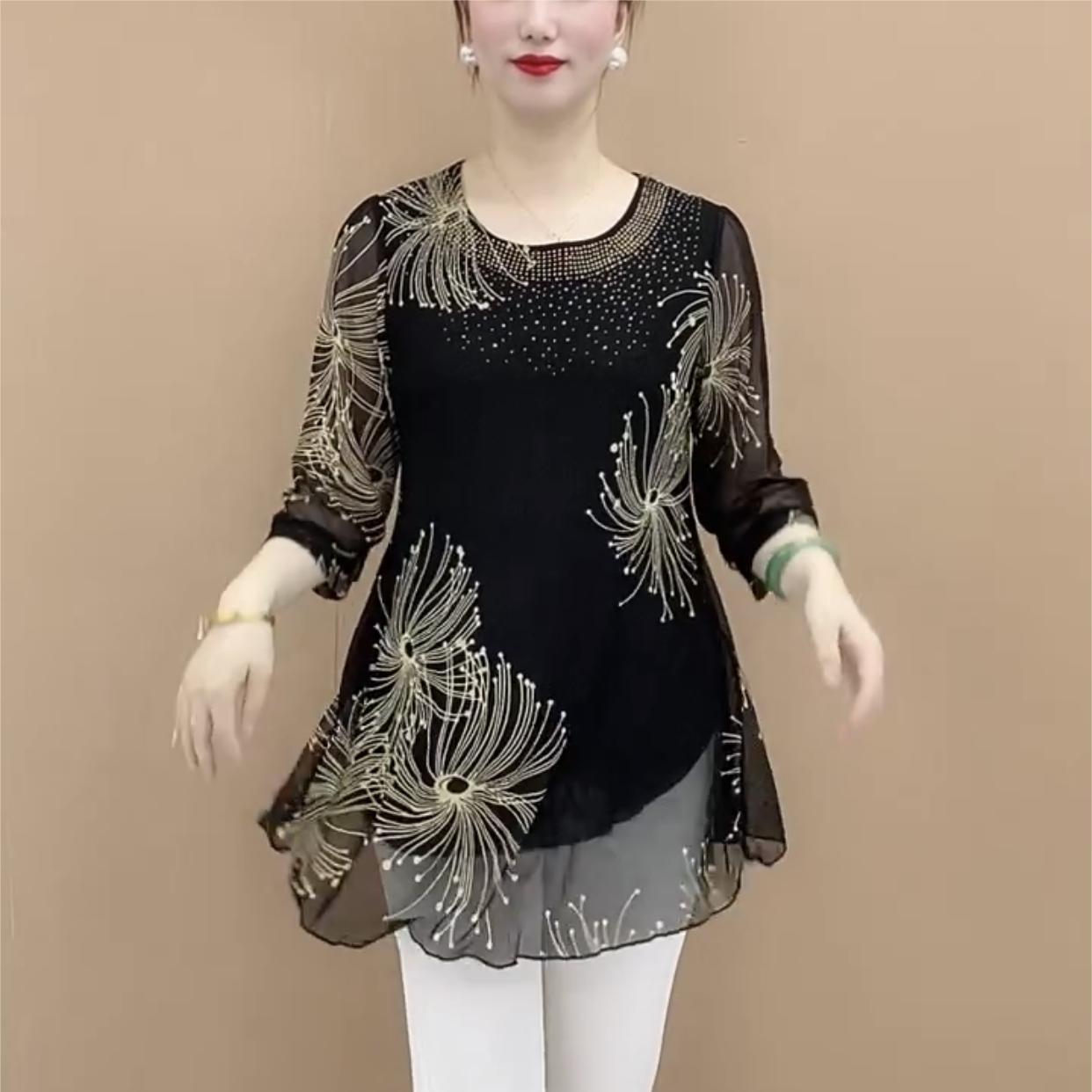 【M-4XL】Blusa de gasa a la moda con bordado floral para mujer 2026