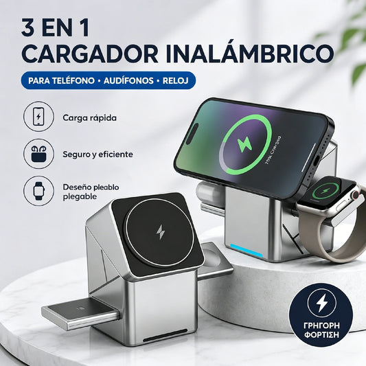 50% DE DESCUENTO 🔥 Ofertas imperdibles: Estación de carga inalámbrica magnética plegable 3 en 1