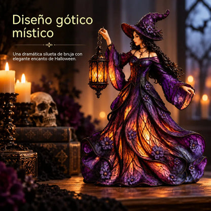 🧙‍♀️ Figura de bruja gótica de Halloween con farol LED 🧙‍♀️