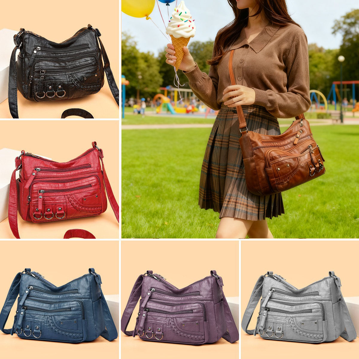 Velkoobjemová měkká kožená kabelka přes rameno/crossbody