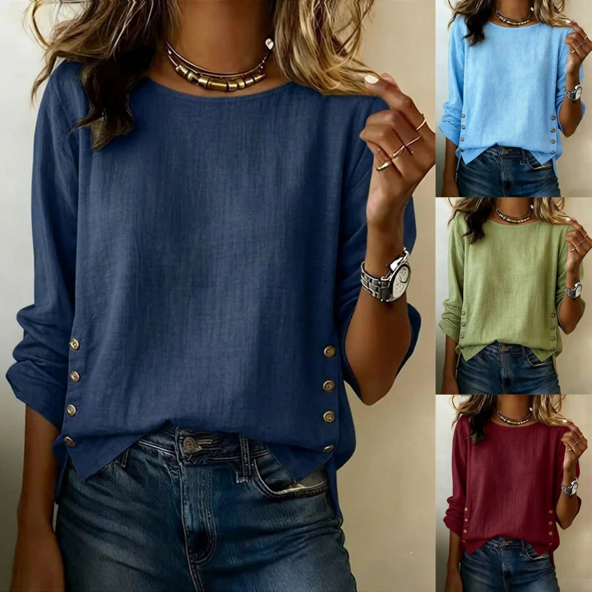 ✨【S-3XL】Camisa de mujer cómoda de algodón y lino, corte informal y holgado, diseño con botones.