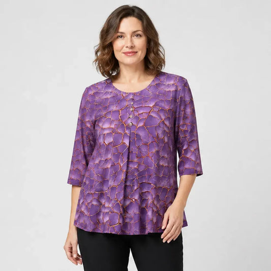 🛍️ Colección Verano 2026 para mujer de tallas grandes: blusa elástica con estampado texturizado y corte holgado en línea A 💐