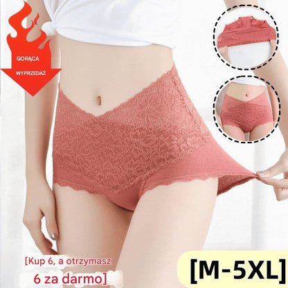 💥【Kúpte 3 a získajte 3 zadarmo】👙Antibakteriálne bavlnené čipkované nohavičky s vysokým pásom-