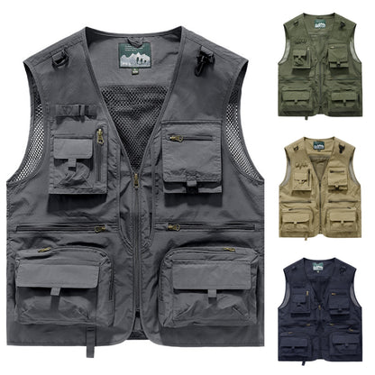 🔥🔥【L-5XL】Chaleco Casual de Malla para Hombre, Multibolsillos Secado Rápido para Pesca y Exterior
