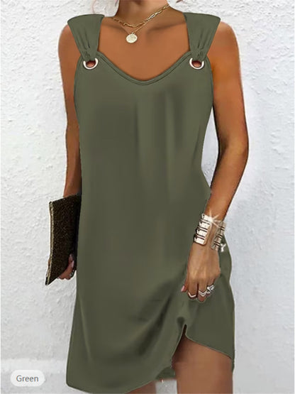 🔥🔥👗👗Nové letné šaty s kovovým gombíkom v roku 2024 s výstrihom do V bez rukávov 3691226