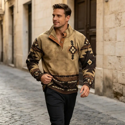 ⭐🔥【S-5XL】Camisa Henley retro para hombre con estampado digital 3D y corte holgado a la moda.