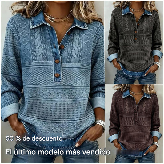【Nuevos productos - 51% OFF】S-5XL-Nueva camisa de manga larga de moda de alta calidad con diseño de color en contraste