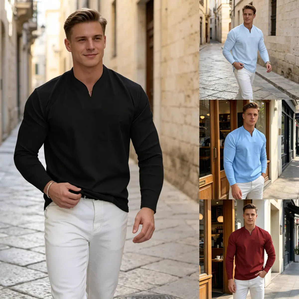 🔥⏳【S-5XL】Nueva camiseta de cuello en V de algodón elástico para hombre