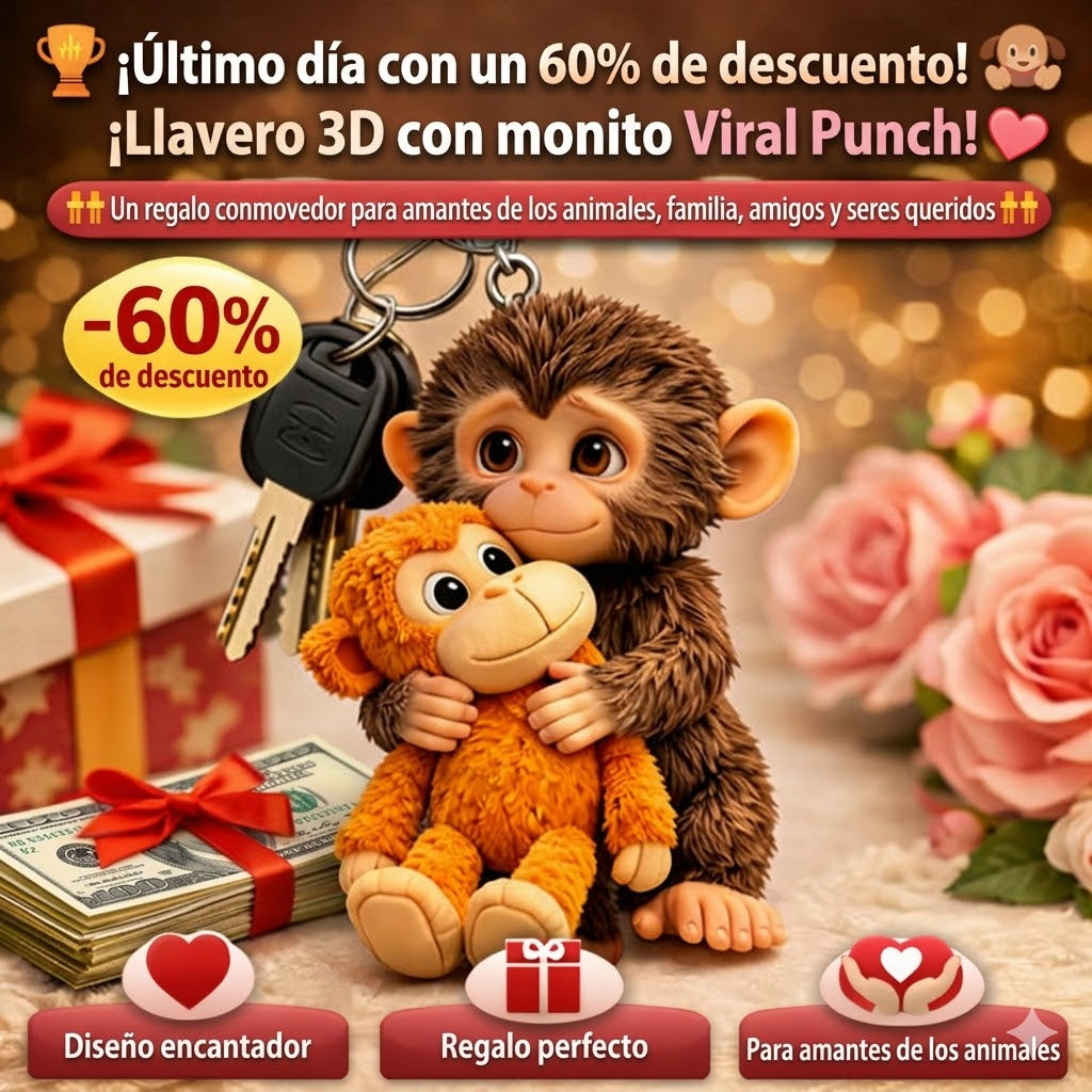 🏆Último día con un 60% de descuento - 🐵 Llavero de mono 3D Viral Punch 💕🎁Un regalo conmovedor para amantes de los animales, familiares, amigos y seres queridos.