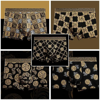 🚹✅【1 juego de 5 piezas】💥Ropa interior para hombre hecha de material de fibra de hielo transpirable, cómoda y sin costuras, disponible en tallas grandes, estampado de moda【40-140 kg】