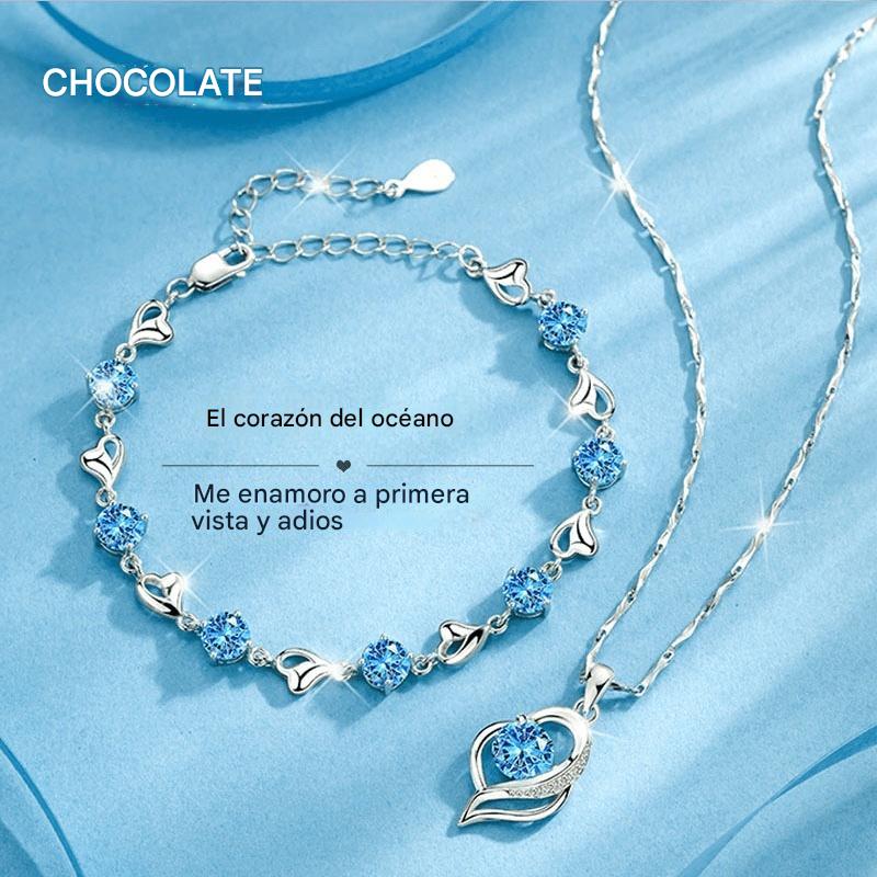 ✨💎💎【50% отстъпка】 Conjunto de pulsera y collar “Corazón del Océano” de plata 925