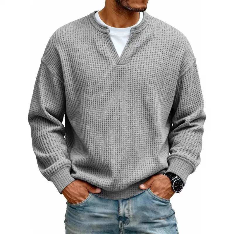 👚✨ Comodidad atemporal | Camiseta de manga larga para hombre con textura tipo gofre y efecto superpuesto
