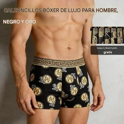 🚹✅【1 juego de 5 piezas】💥Ropa interior para hombre hecha de material de fibra de hielo transpirable, cómoda y sin costuras, disponible en tallas grandes, estampado de moda【40-140 kg】