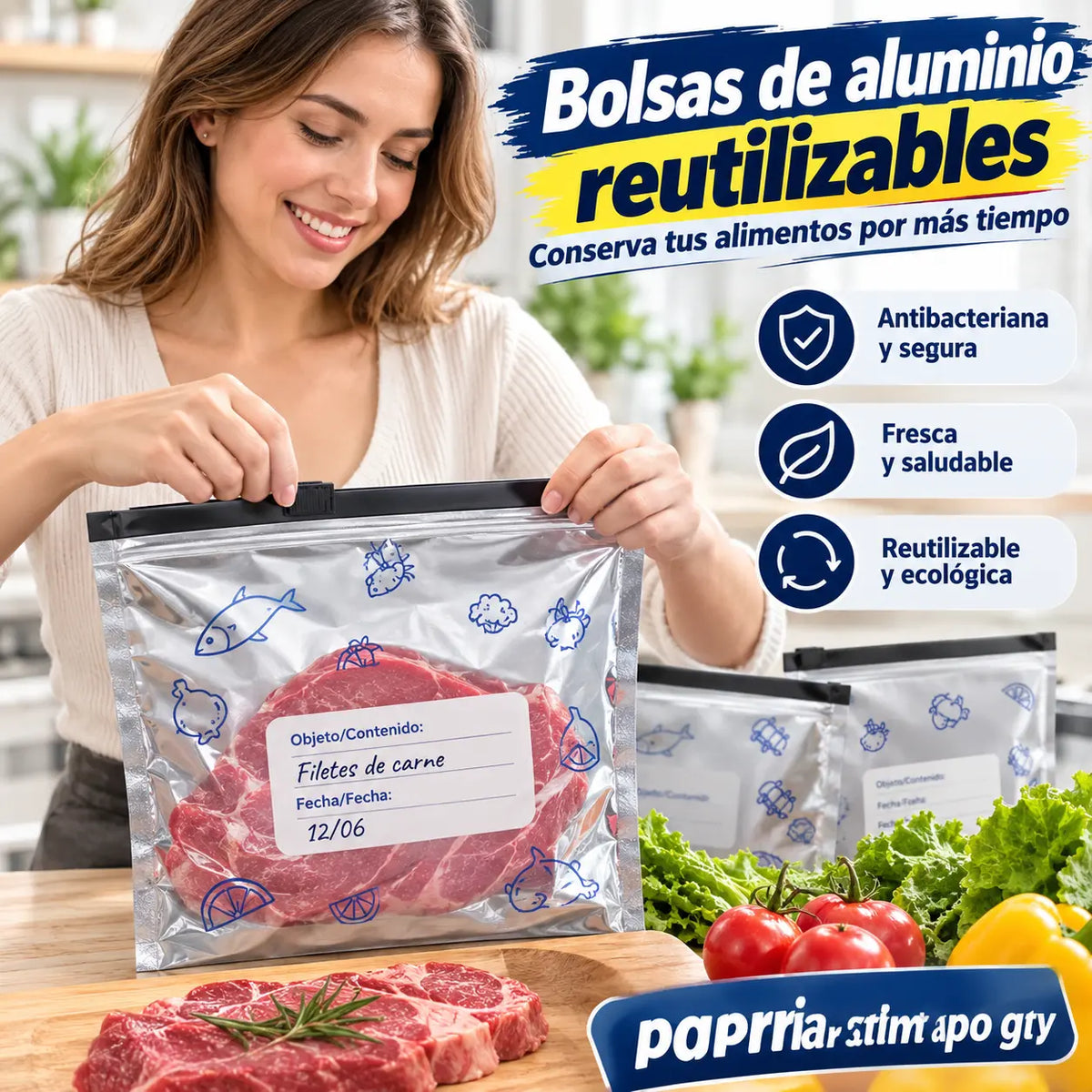 🔥【30 piezas】Bolsas herméticas de aluminio reutilizables para mantener los alimentos frescos