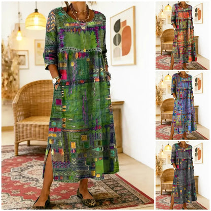 ✨ Posledný deň so zľavou 50%!【S-5XL】Retro letné šaty s okrúhlym výstrihom a potlačou – ľahké, vzdušné, zoštíhľujúce a ľahko sa upravujú.