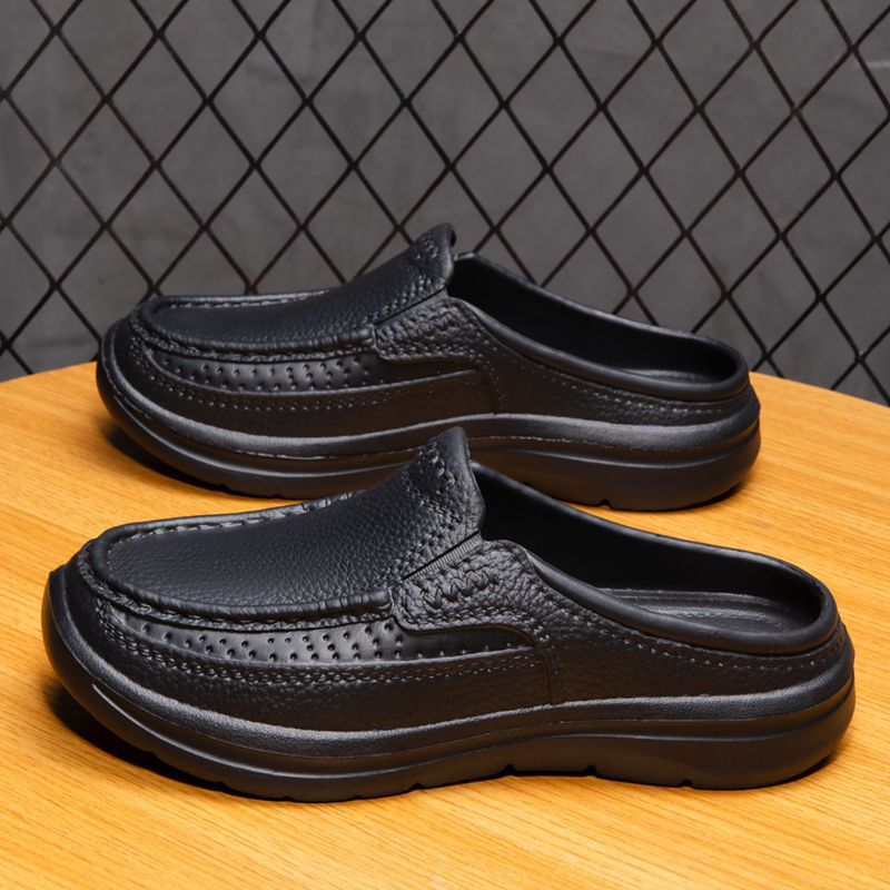 【39-45】Pantuflas de hombre de cuero genuino hechas a mano, cómodas y transpirables, de nuevo estilo