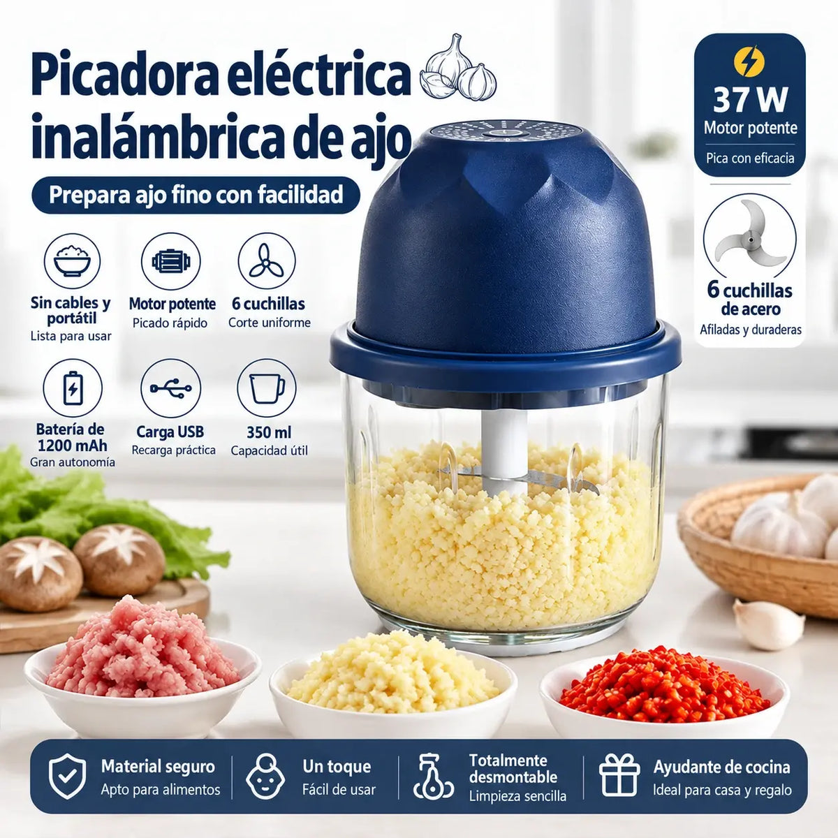 Minipicadora de carne eléctrica e inalámbrica