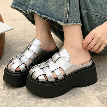 Zuecos de Plataforma con Punta Cerrada: Tecnología de Amortiguación, Tiras Anchas Trenzadas, Estilo Europeo, Tallas 35-40