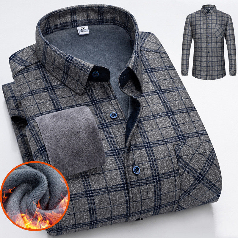 🔥【VENTA CALIENTE】🔥👔【L-5XL】 Camisa de negocios de manga larga cálida para otoño e invierno