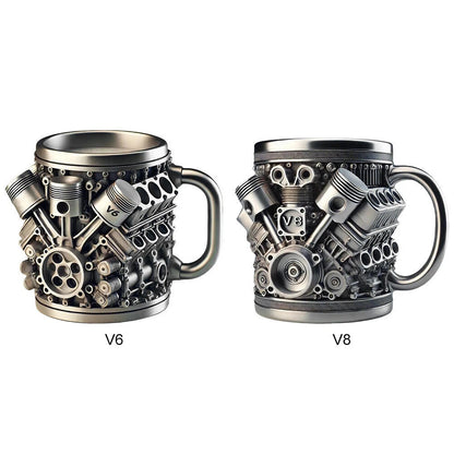 🎁☕  Taza de café de acero inoxidable Creative Engine V6V8, diseño mecánico