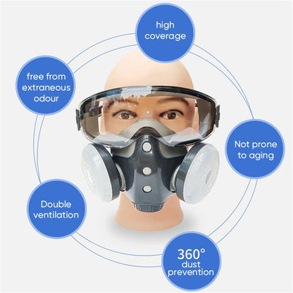 【Máscara integral antipolvo +10 filtros de repuesto】Máscara facial completa para pintura y pulverización con lente de visión amplia para carpintería