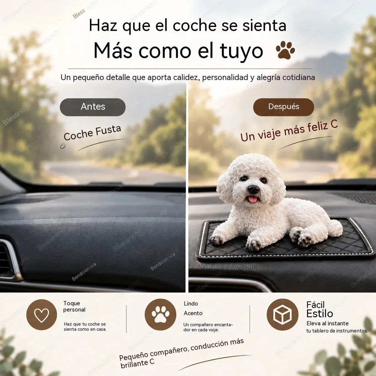 🐶✨Adorno de caniche para coche: la mejora más adorable para el salpicadero