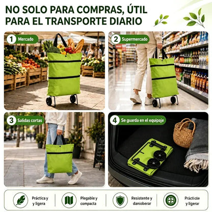 🛒 Carrito de Compras Plegable 2 en 1 – Bolsa con Ruedas y Asa Ajustable, Ligero y Portátil para Llevar al Hombro 🎒