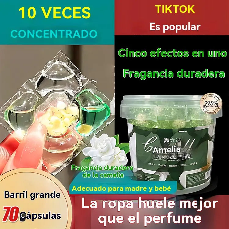 💦【Paquete de 100 cápsulas✨】Cápsulas de detergente para ropa Camellia 5 en 1 con fragancia de larga duración, ¡incluso más fragante que el perfume!