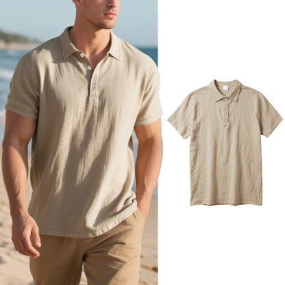 🔥【S-3XL】-30% OFF🌞Polo informal de lino de manga corta y corte holgado con cuello para hombre 2026