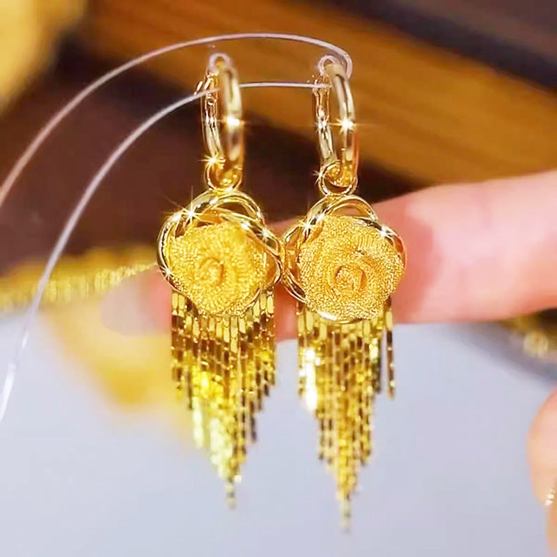 ✨💎14k zlaté náušnice s ružovým kvetom